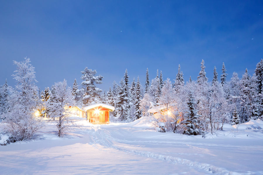 Stay in a cosy and private cabin equipped with your very own sauna and balcony to best enjoy the majestic landscape.